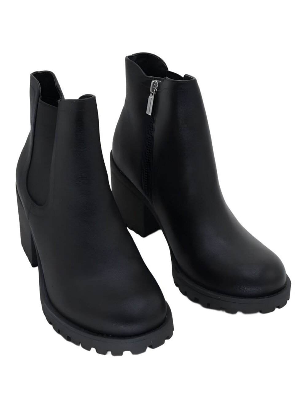 Wild Pair Womens Morghann Lug Sole Boot Black Smooth Sz 7.5M